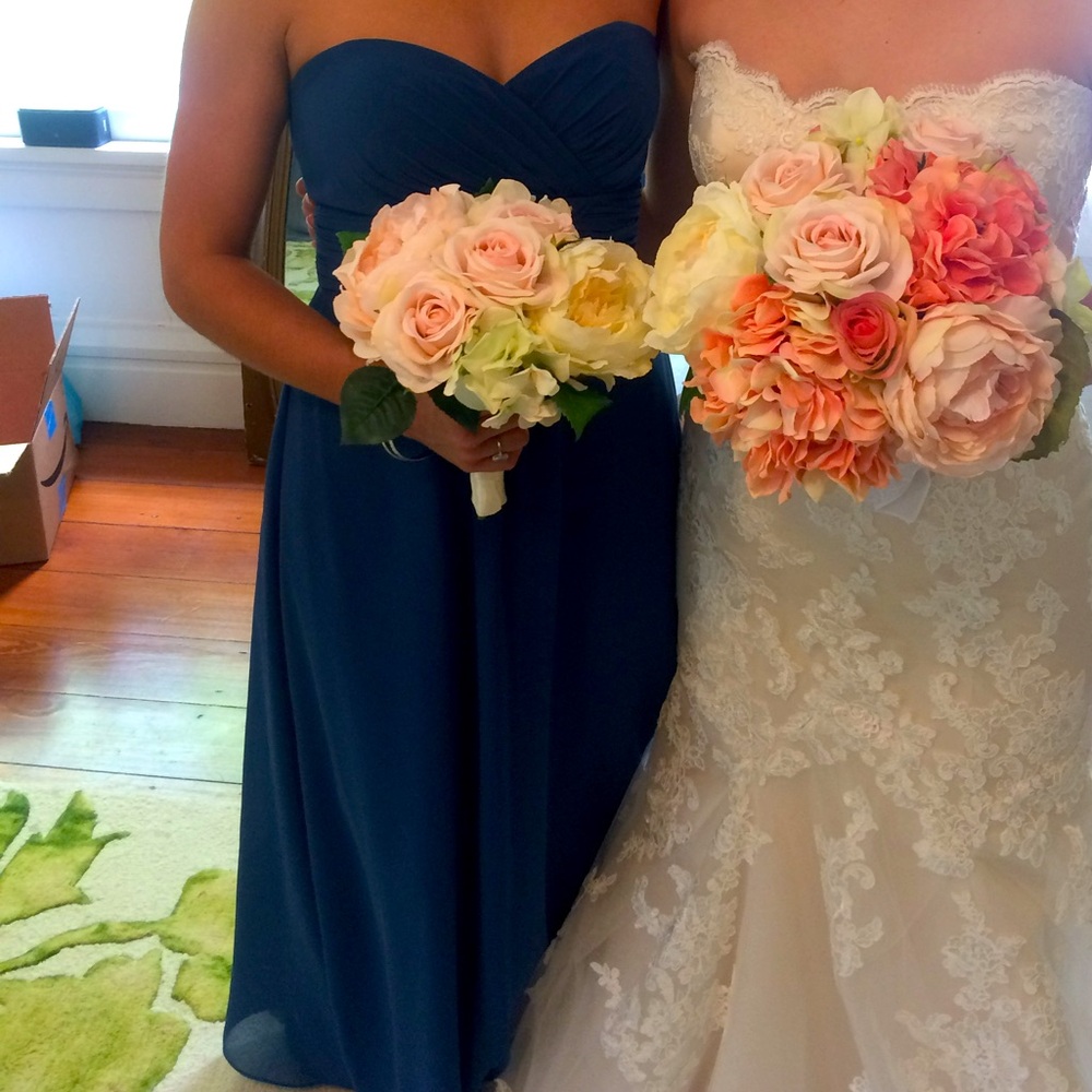 Christina Wu Blue Ruched Sweetheart Gown